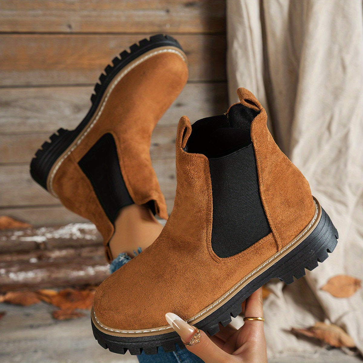 Suèdelook Chelsea Boots Dames – Enkellaarsjes Met Profielzool