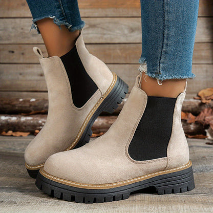 Suèdelook Chelsea Boots Dames – Enkellaarsjes Met Profielzool