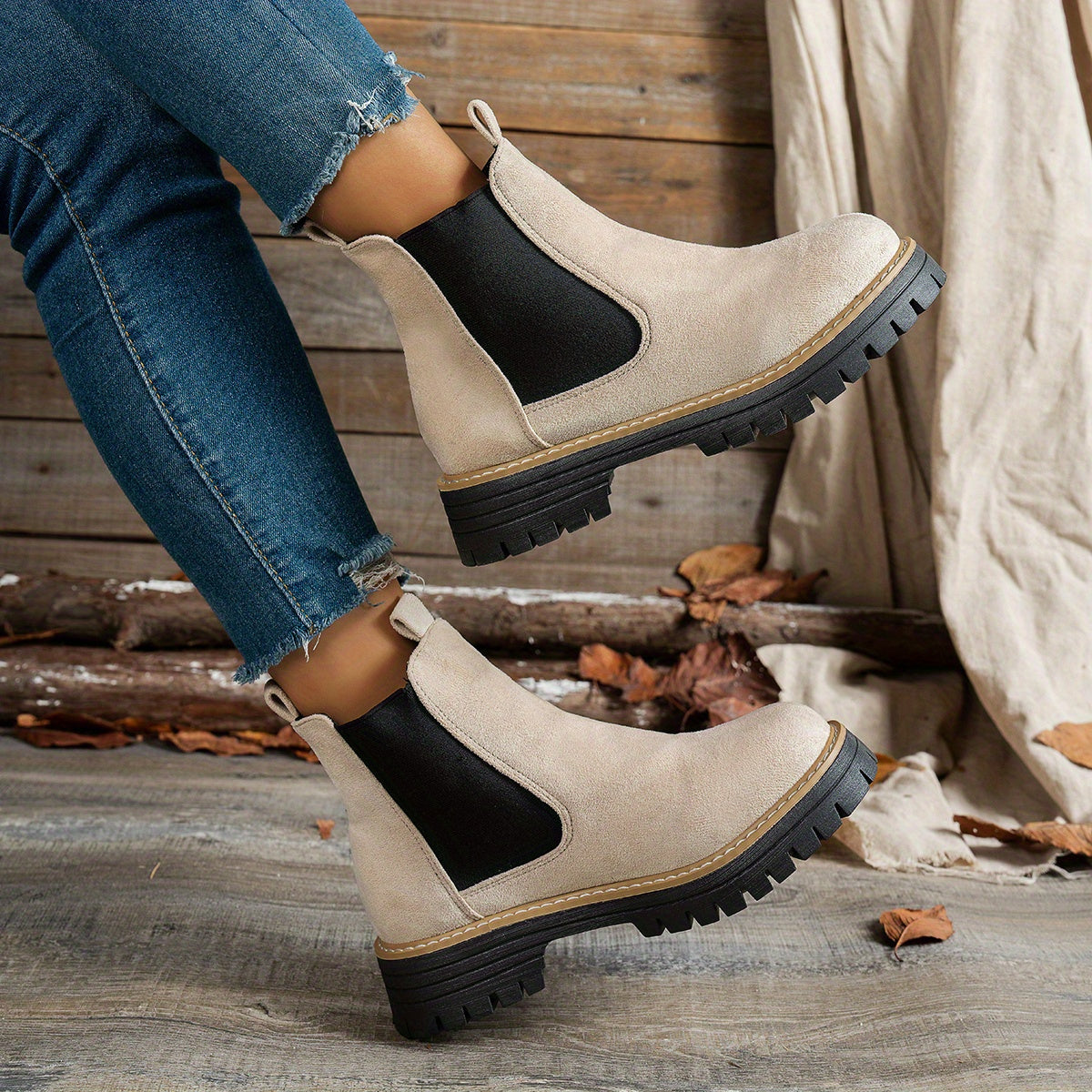 Suèdelook Chelsea Boots Dames – Enkellaarsjes Met Profielzool