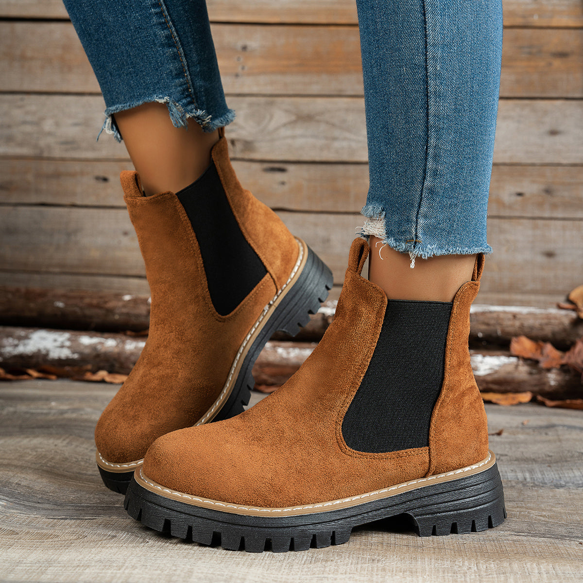 Suèdelook Chelsea Boots Dames – Enkellaarsjes Met Profielzool