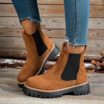 Suèdelook Chelsea Boots Dames – Enkellaarsjes Met Profielzool
