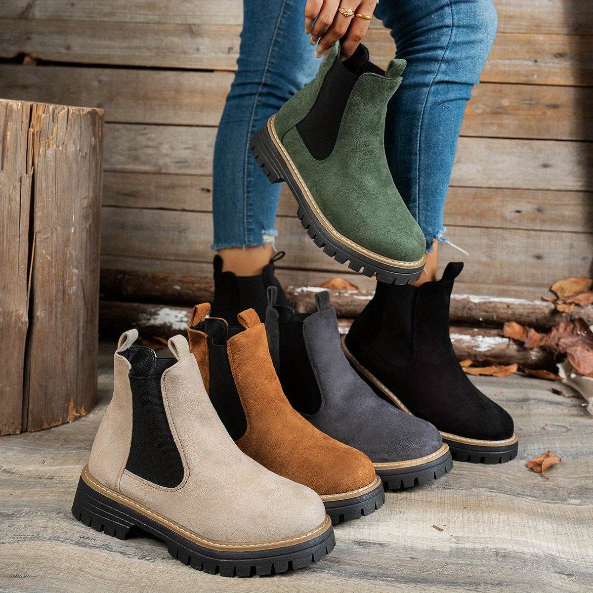 Suèdelook Chelsea Boots Dames – Enkellaarsjes Met Profielzool