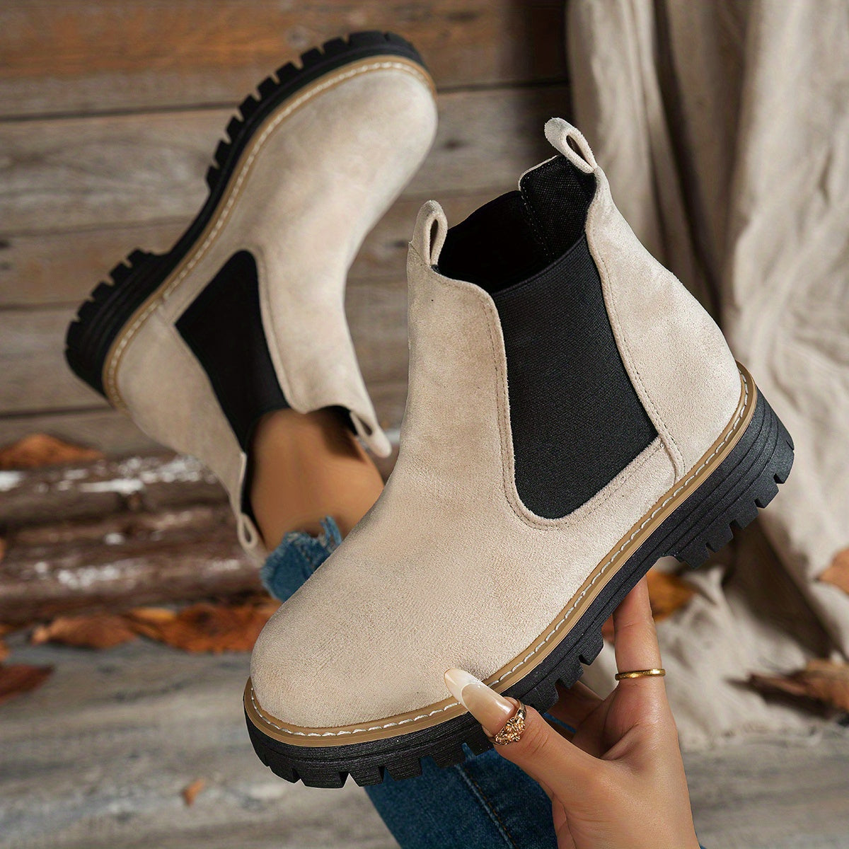 Suèdelook Chelsea Boots Dames – Enkellaarsjes Met Profielzool
