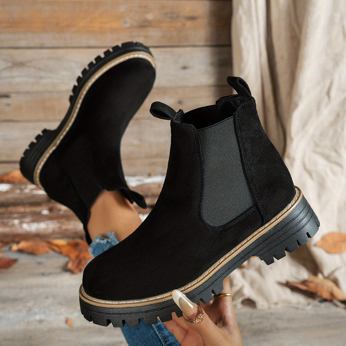 Suèdelook Chelsea Boots Dames – Enkellaarsjes Met Profielzool