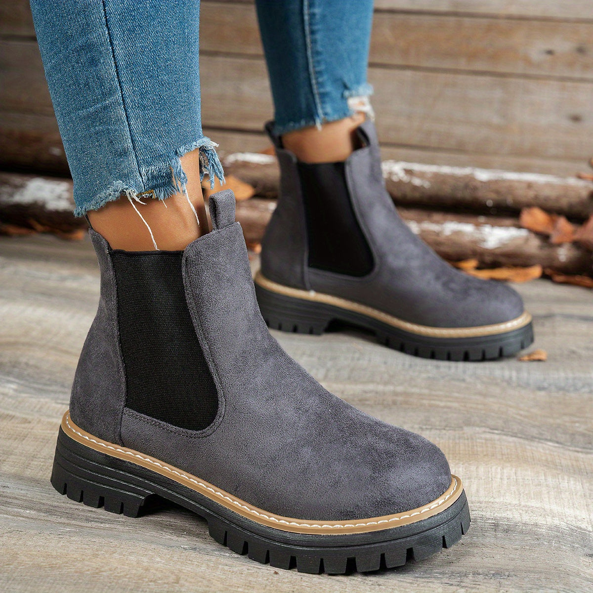 Suèdelook Chelsea Boots Dames – Enkellaarsjes Met Profielzool