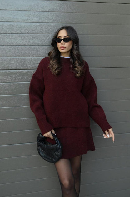 Cozy Oversized Gebreide Trui met Mini Rok Set Dames – Co-Ord Twinset