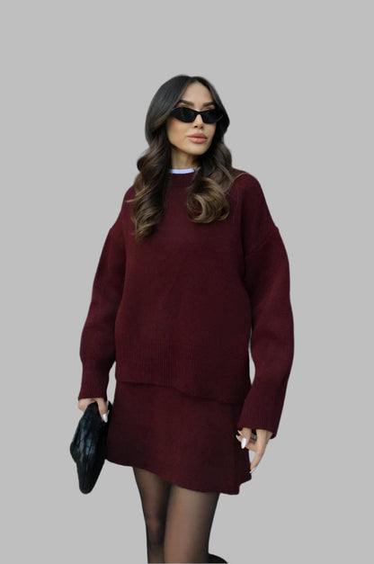 Cozy Oversized Gebreide Trui met Mini Rok Set Dames – Co-Ord Twinset