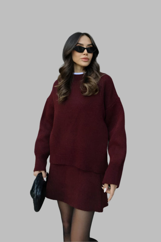 Cozy Oversized Gebreide Trui met Mini Rok Set Dames – Co-Ord Twinset