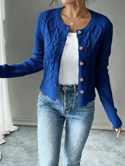 Dames Gebreid Korte Cardigan Met Kabelpatroon En Gouden Knopen