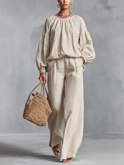Linnen Set Dames – Tweedelige Blouse & Wijde Broek