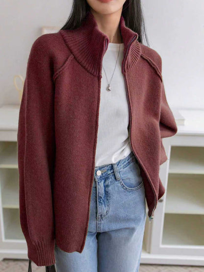 Oversized Dames Vest Met Geribde Kraag En Lange Mouwen