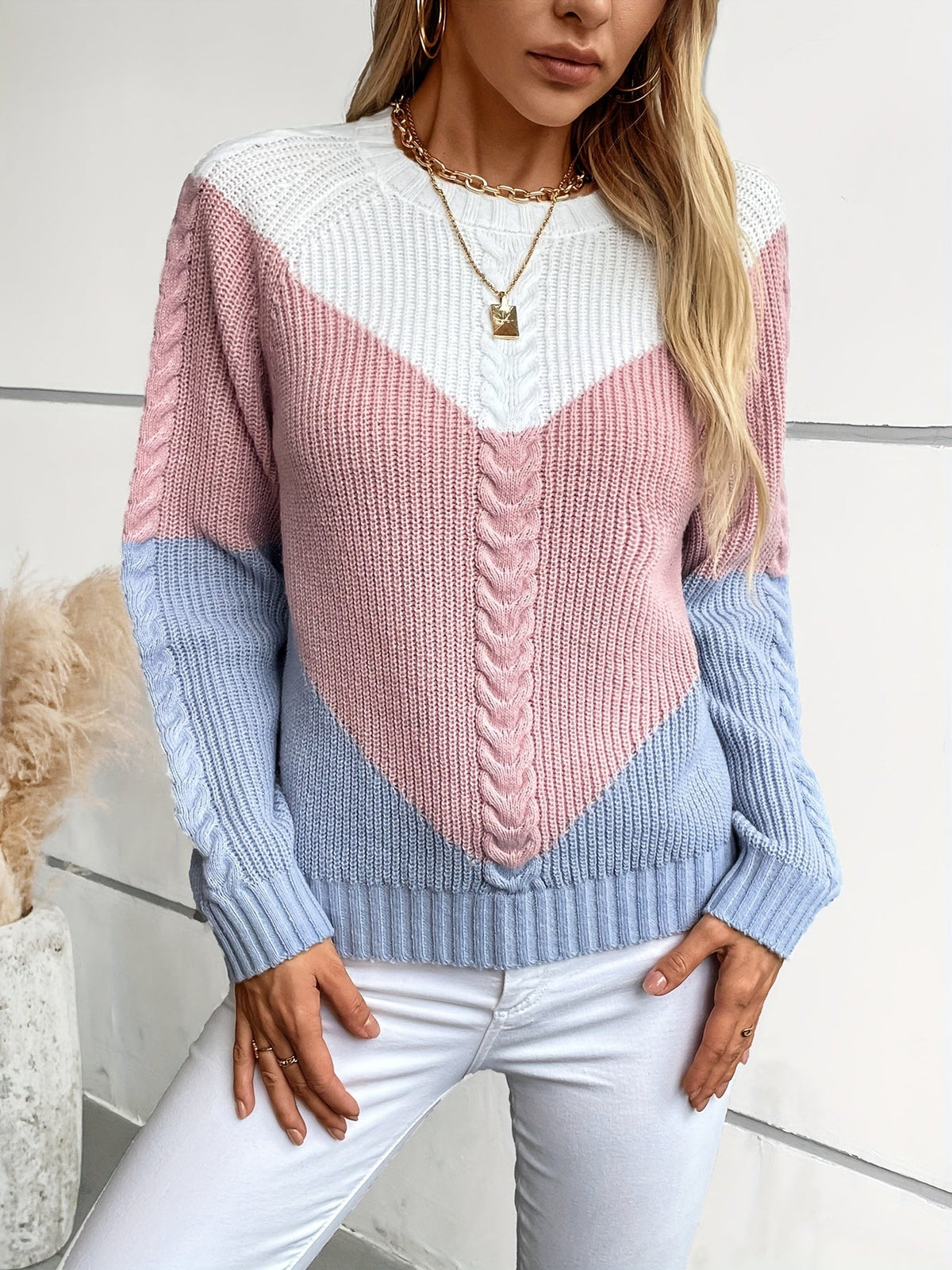 Gebreide Kabeltrui Dames – Colorblock Trui & Wintertrui