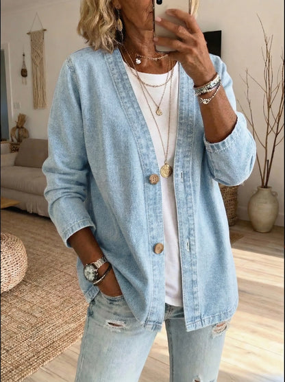 Denim Cardigan Dames – Casual Spijkervest Met Knopen