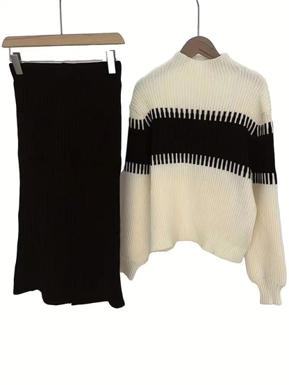 Tweedelige Ribgebreide Set Dames – Trui & Bijpassende Rok