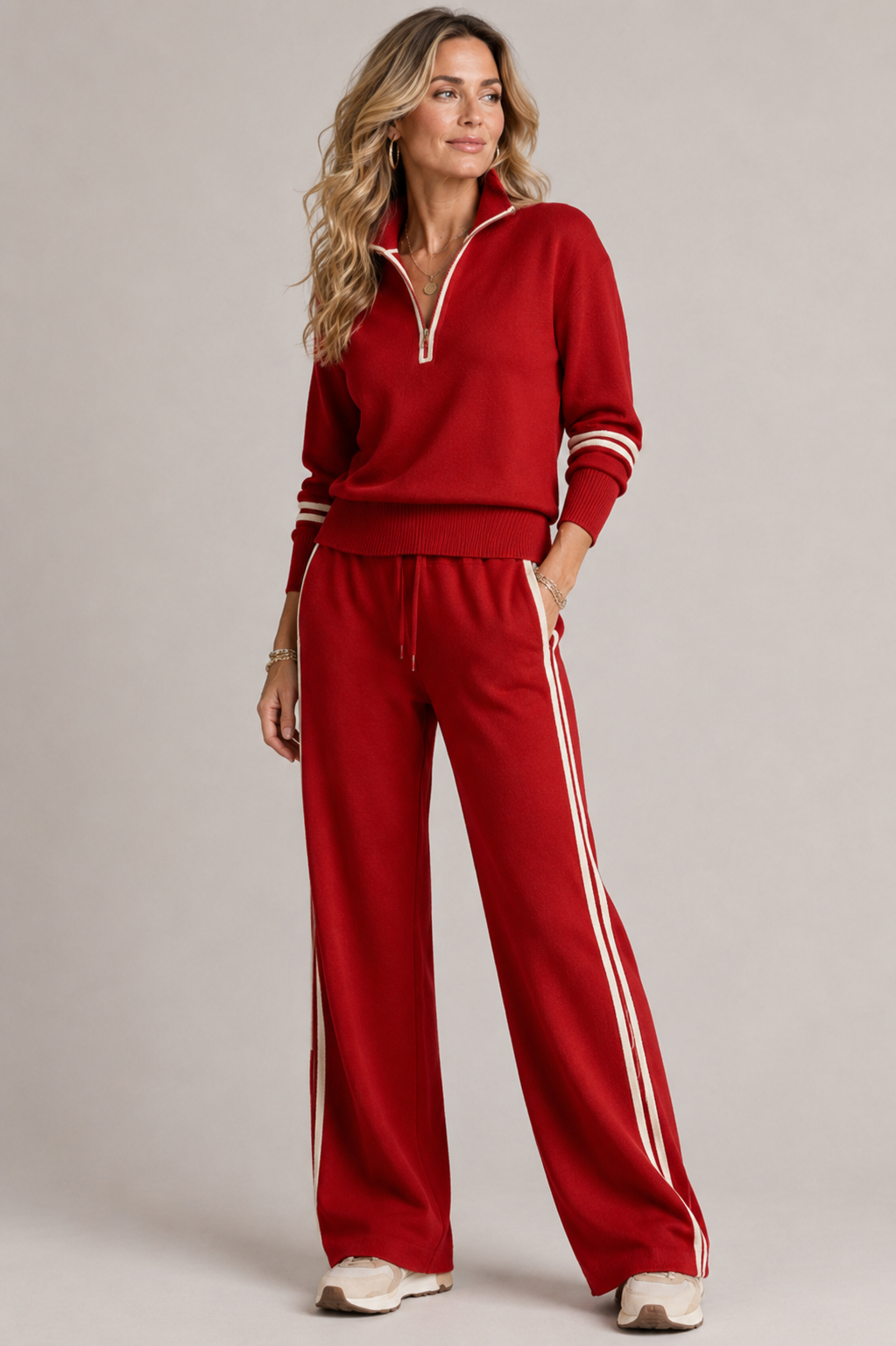 Dames Co-ord Set Met Halve Rits En Joggingbroek