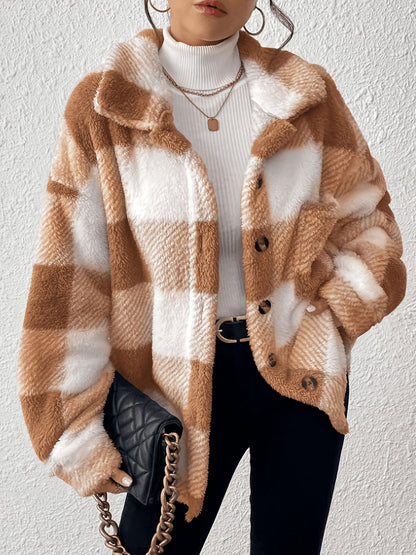 Oversized Geruite Fleece Jas Dames – Jasje Met Knopen