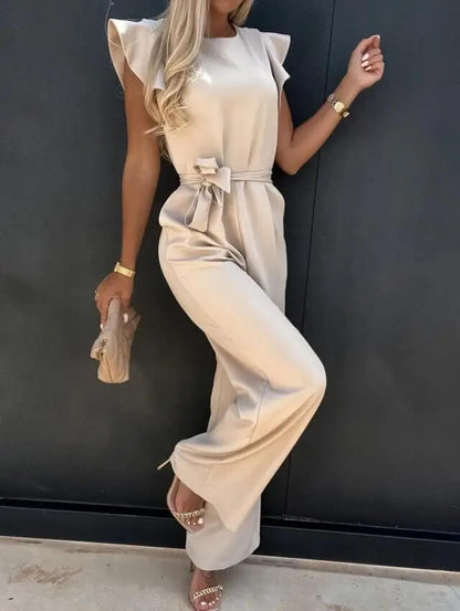 Elegante Jumpsuit Voor Dames Met Ruchesmouwen En Ceintuur