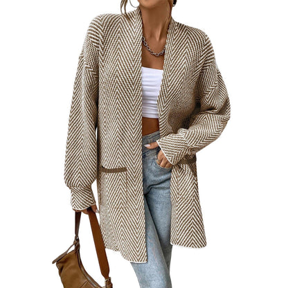 Dames Lang Cardigan Vest Met Open Voorkant En Lange Mouwen