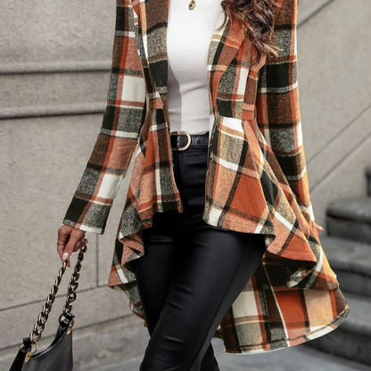Geruit Jasje Dames – Getailleerde Blazer Met Drapering