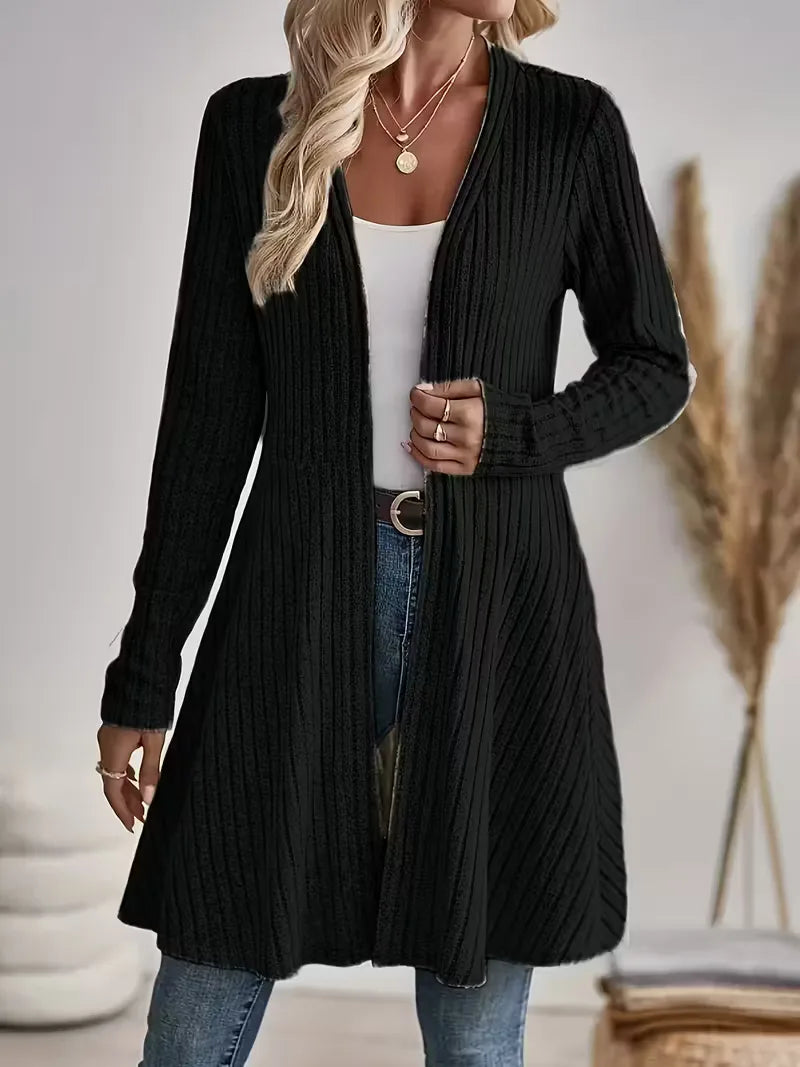 Lang Vest Dames – Gebreide Cardigan Met V-Hals