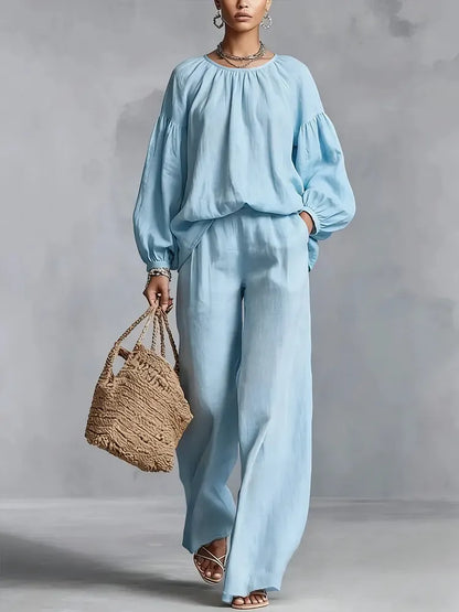 Linnen Set Dames – Tweedelige Blouse & Wijde Broek