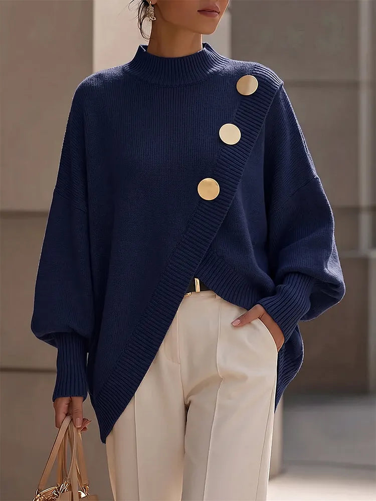 Chique Oversized Trui Dames – Gebreide Trui Met Knopen