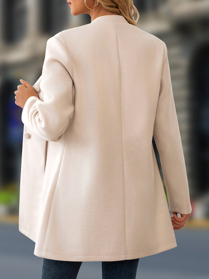 Halflange Wollook Jas Dames – Mantel Met Opstaande Kraag