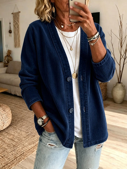 Corduroy Vest Dames – Cardigan Met V-Hals En Ribstructuur