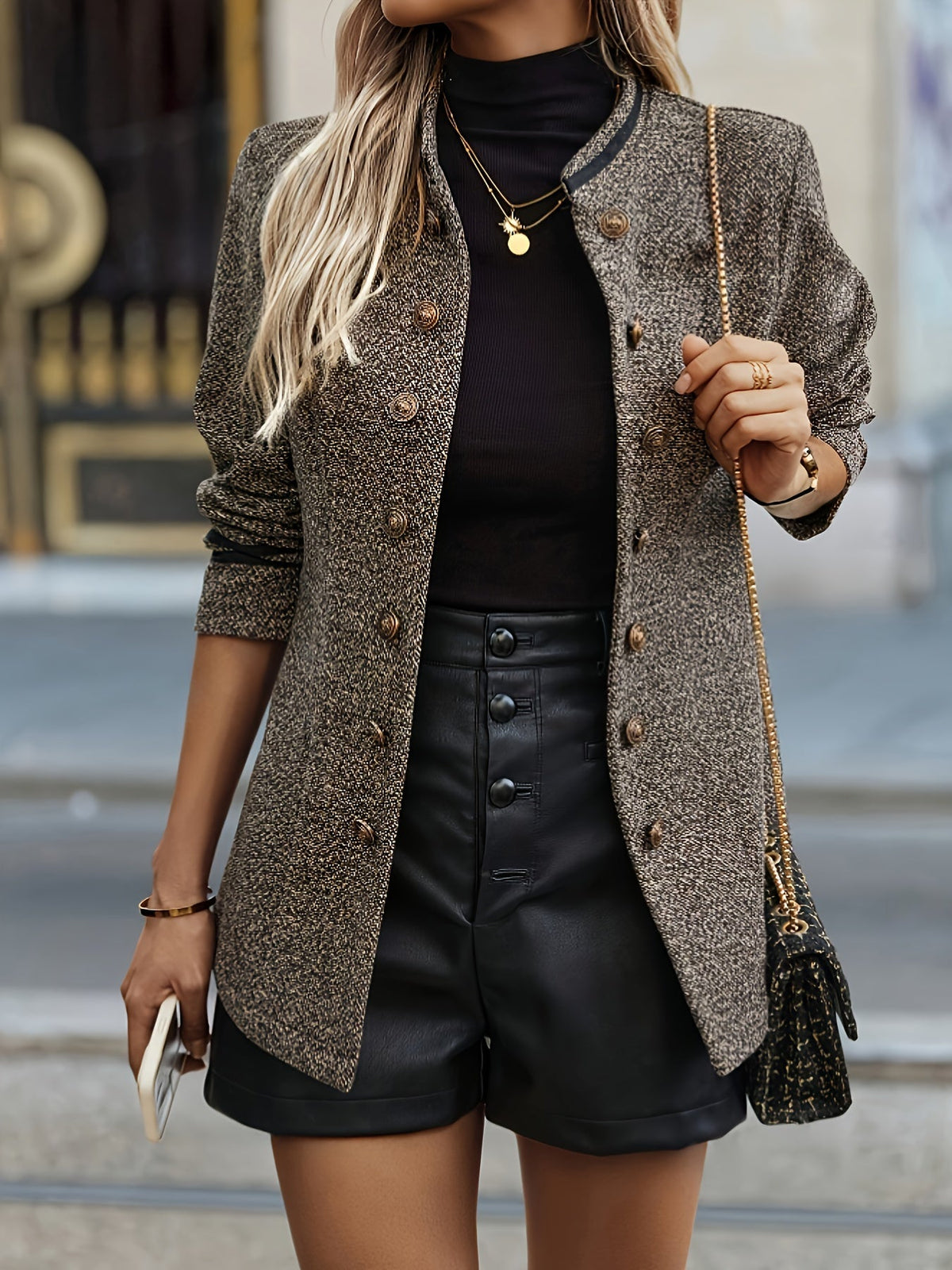 Chique Mantel Dames – Wollen Look Jas Met Dubbele Knopen