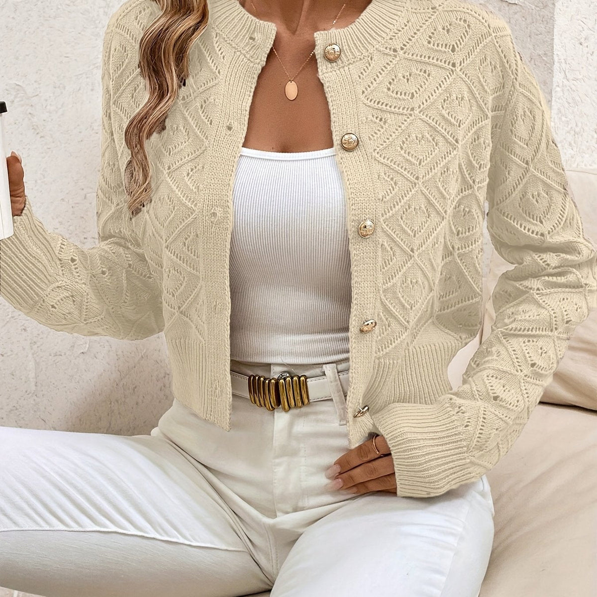 Chique Kort Gebreid Vest Dames – Cardigan