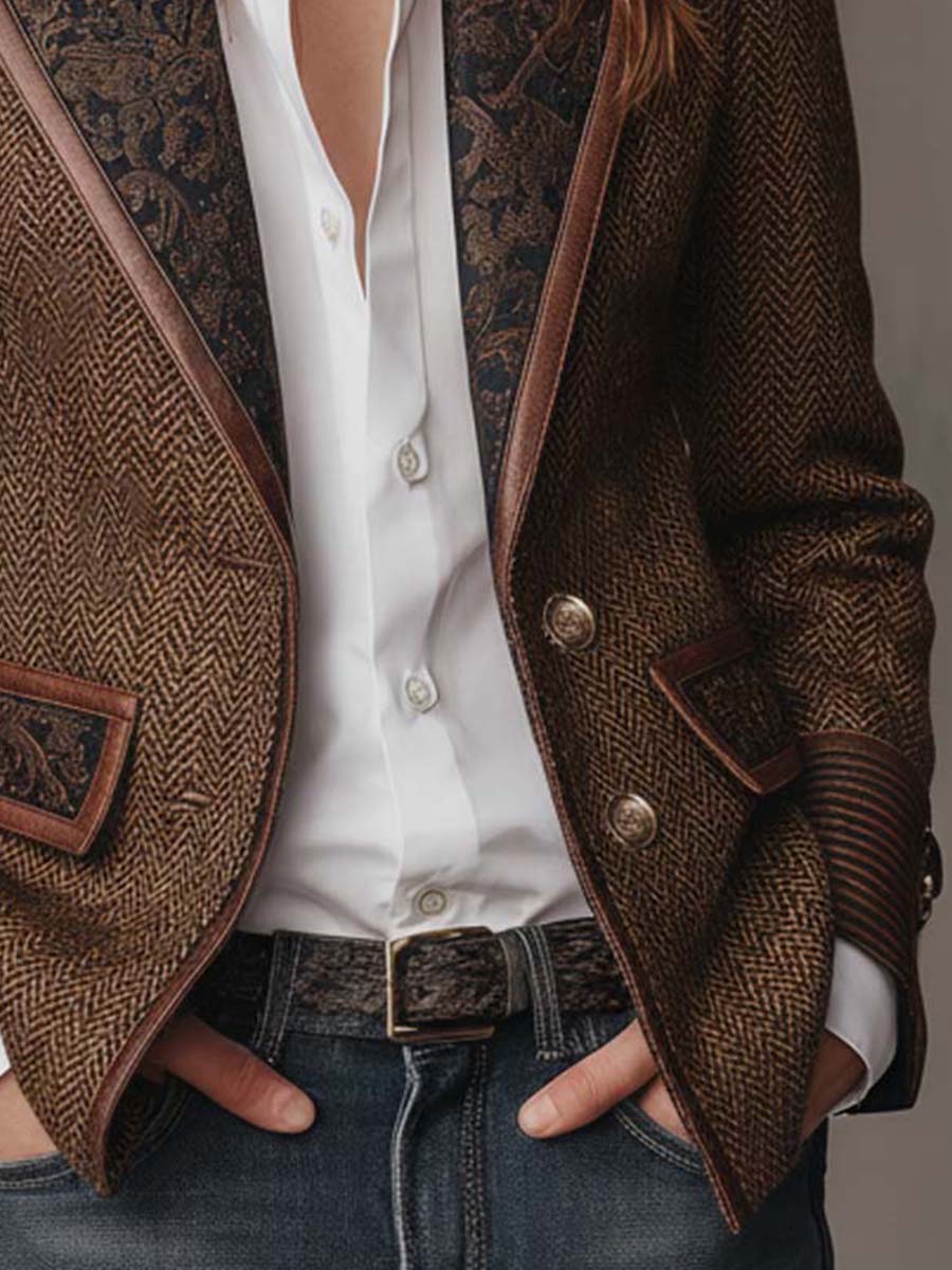 Vintage Blazer Dames – Visgraat Colbert Met Borduursel
