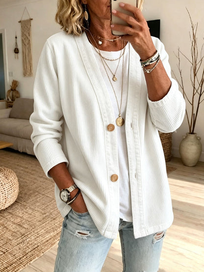Corduroy Vest Dames – Cardigan Met V-Hals En Ribstructuur