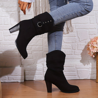 Enkellaarzen Met Hak Dames – Suède Look Boots