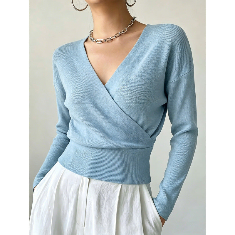 Korte Overslagtrui Dames – Cropped Sweater Met Lange Mouwen