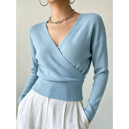 Korte Overslagtrui Dames – Cropped Sweater Met Lange Mouwen