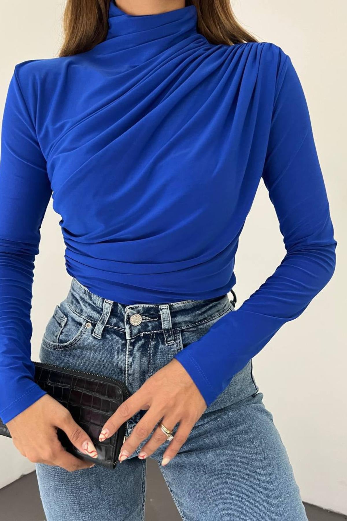 Gedrapeerde Blouse Dames – Longsleeve Met Col