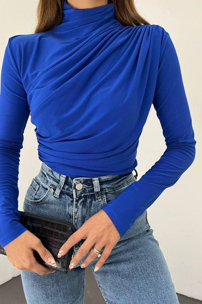 Gedrapeerde Blouse Dames – Longsleeve Met Col