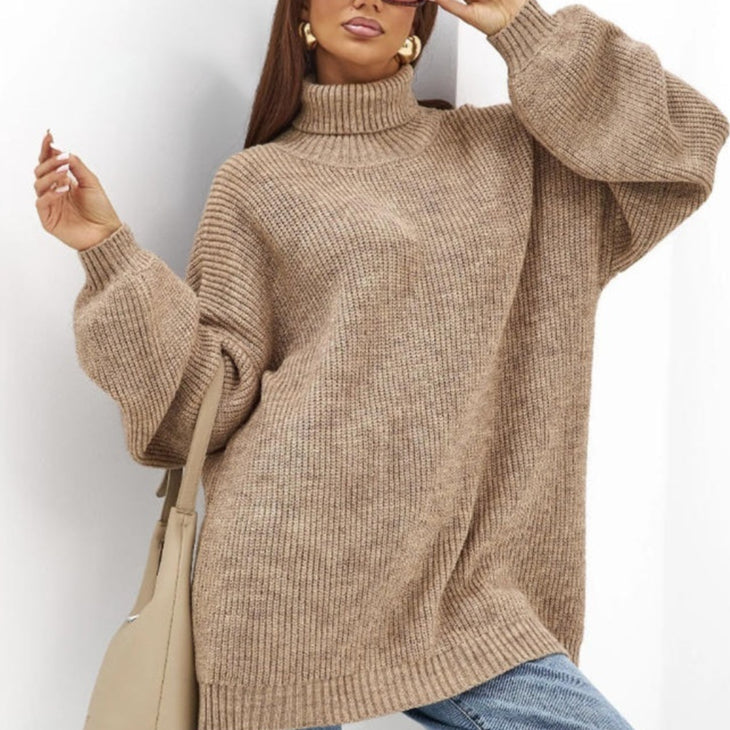 Oversized Coltrui Dames – Halflange Gebreide Top Met Rolcol