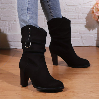Enkellaarzen Met Hak Dames – Suède Look Boots