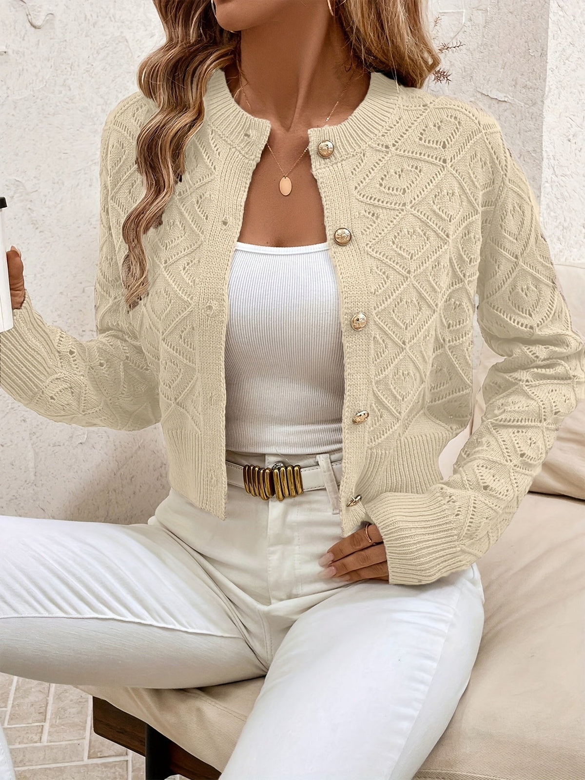 Chique Kort Gebreid Vest Dames – Cardigan