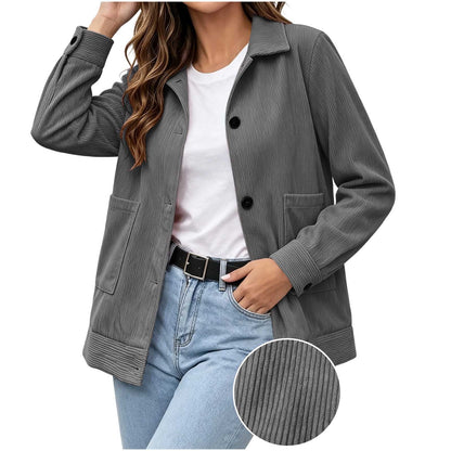 Casual Corduroy Jas Dames – Jasje Met Ribstructuur