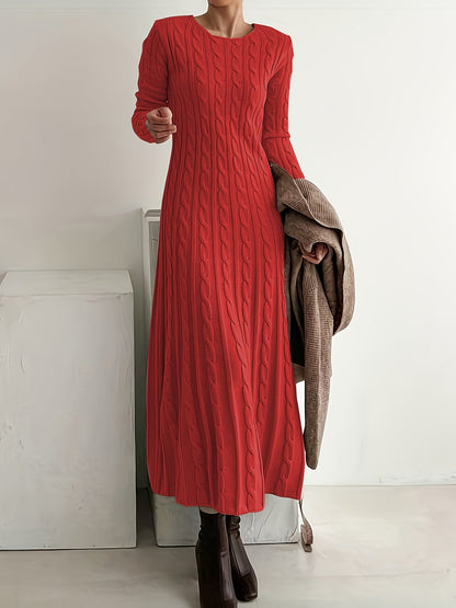 Maxi Sweaterjurk Dames – Lange Gebreide Jurk Met Kabelpatroon