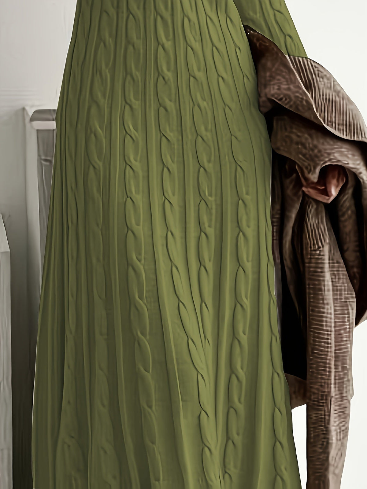 Maxi Sweaterjurk Dames – Lange Gebreide Jurk Met Kabelpatroon