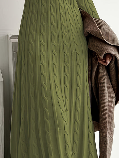Maxi Sweaterjurk Dames – Lange Gebreide Jurk Met Kabelpatroon