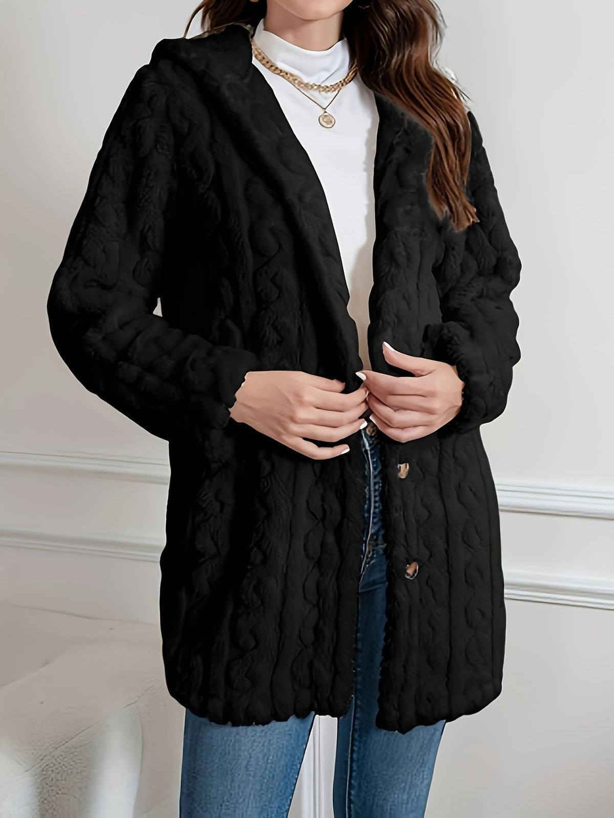 Lang Dames Cardigan Met Structuur En Lange Mouwen