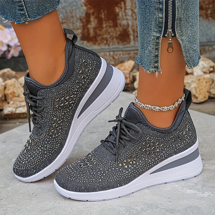 Platform Sneakers Dames – Veterschoenen Met Strass