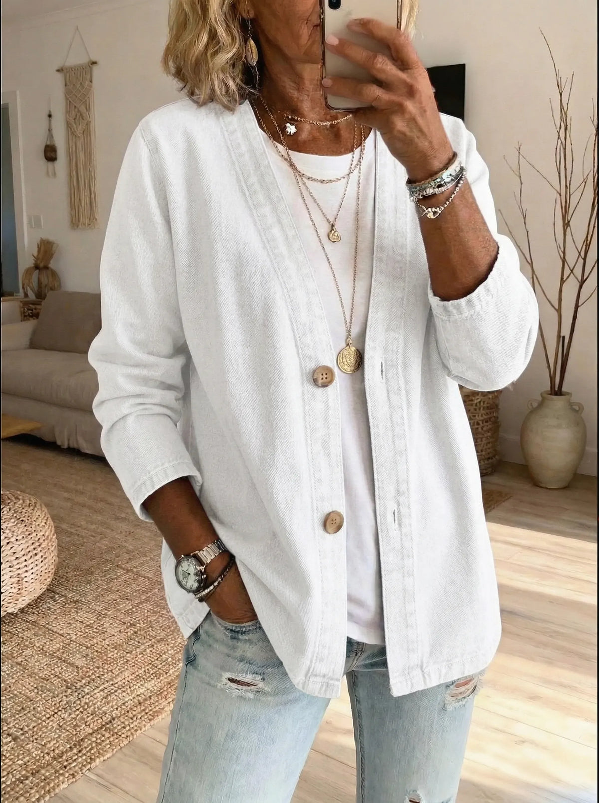 Denim Cardigan Dames – Casual Spijkervest Met Knopen