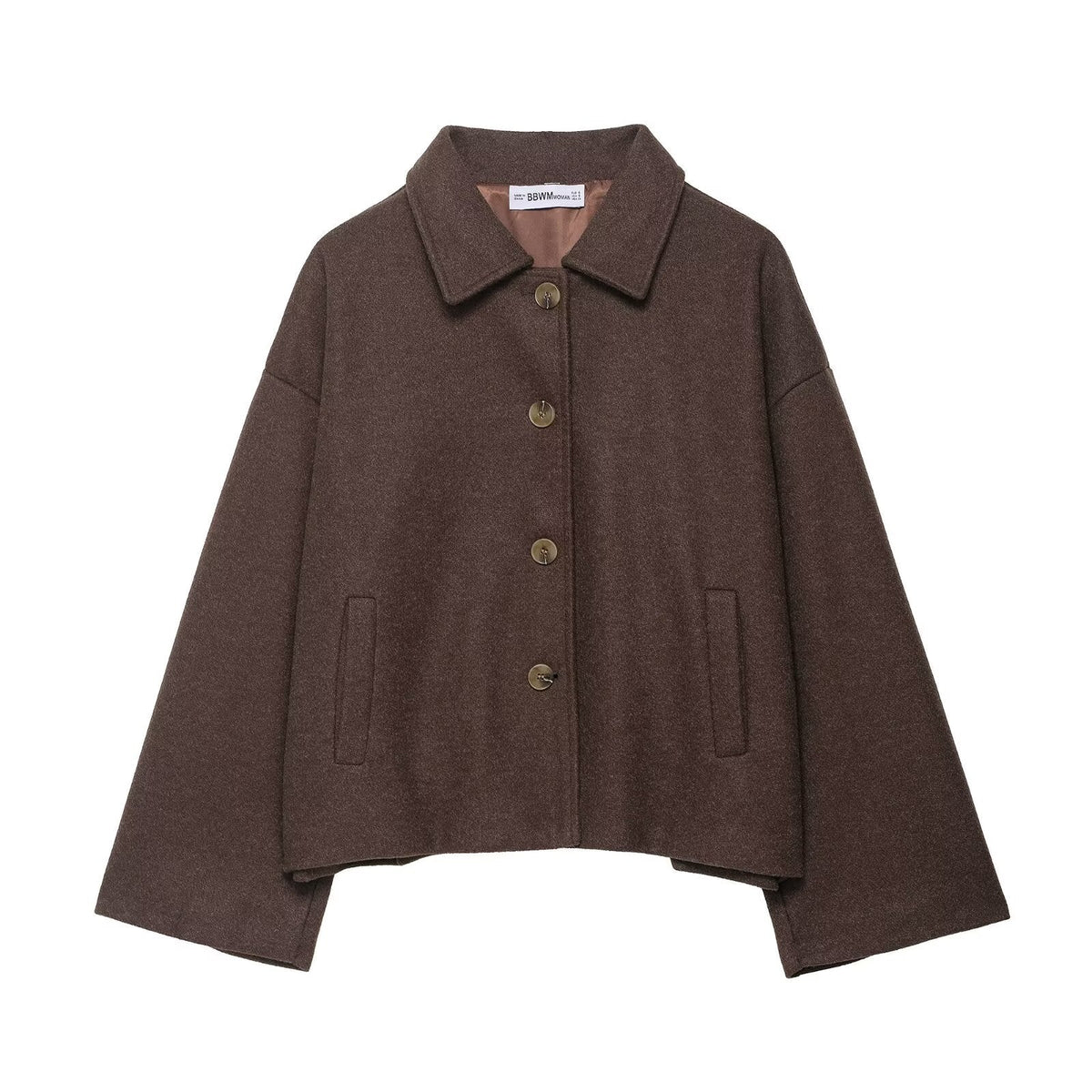 Oversized Dames Korte Wollen Jas Met Wijde Mouwen