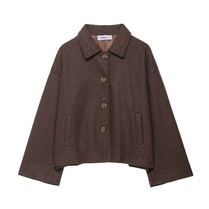 Oversized Dames Korte Wollen Jas Met Wijde Mouwen