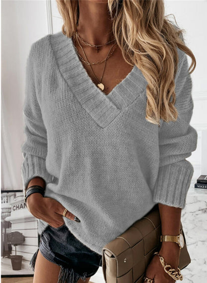 Oversized Dames Trui Met V-Hals En Lange Mouwen